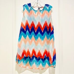 Olive & Oak Arynn Tie-Back sheer Chevron Print Tank colorful y2k size L